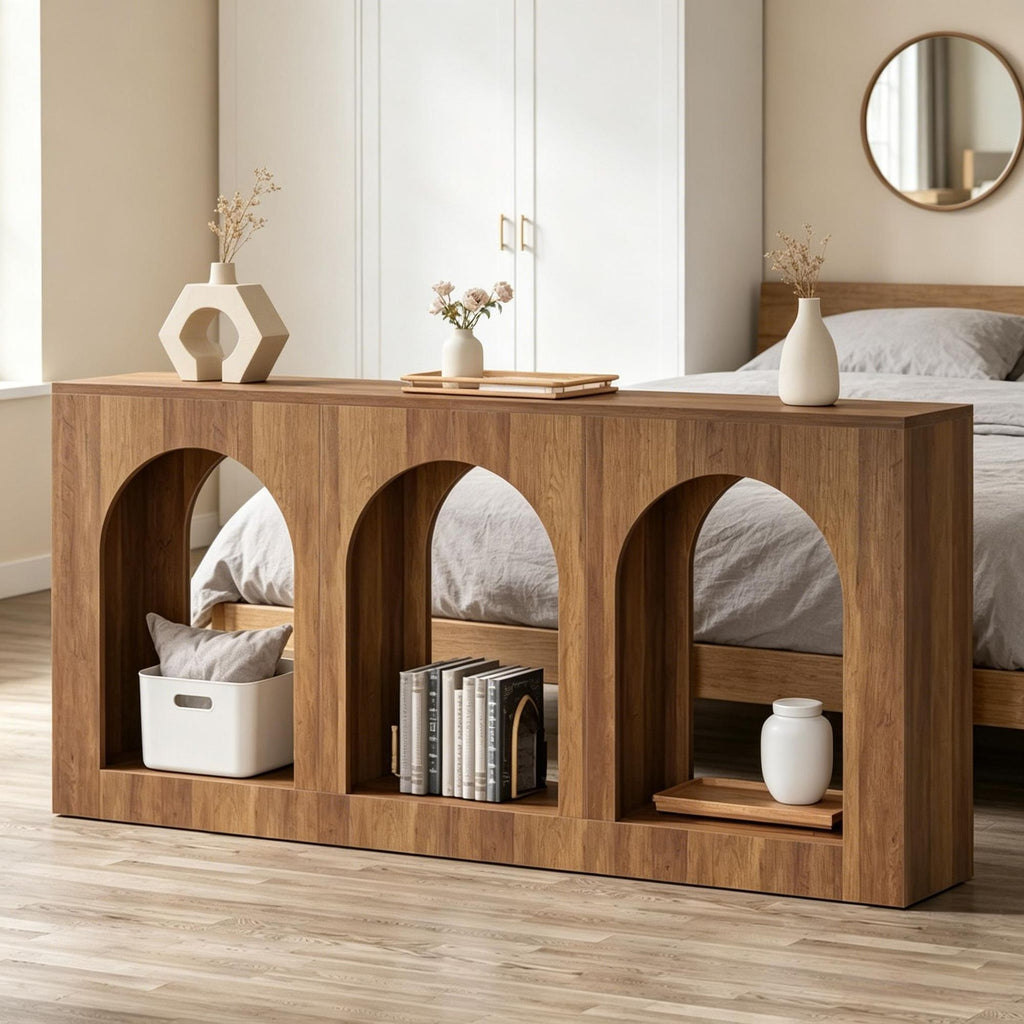 Arched Console Table with Open Display Shelves