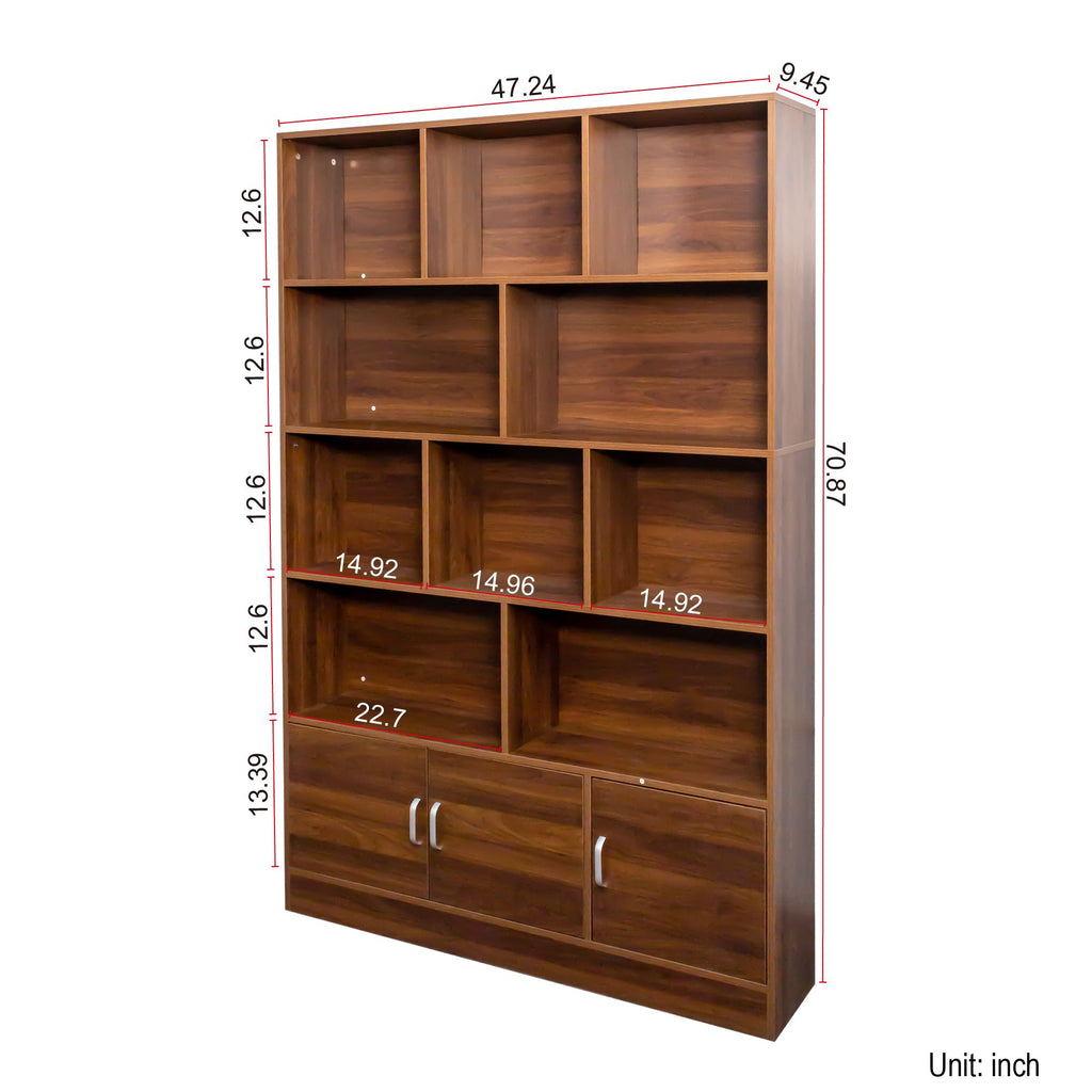 Tall Bookshelf with 10 Cubes and 2-Door Cabinet for Versatile Storage