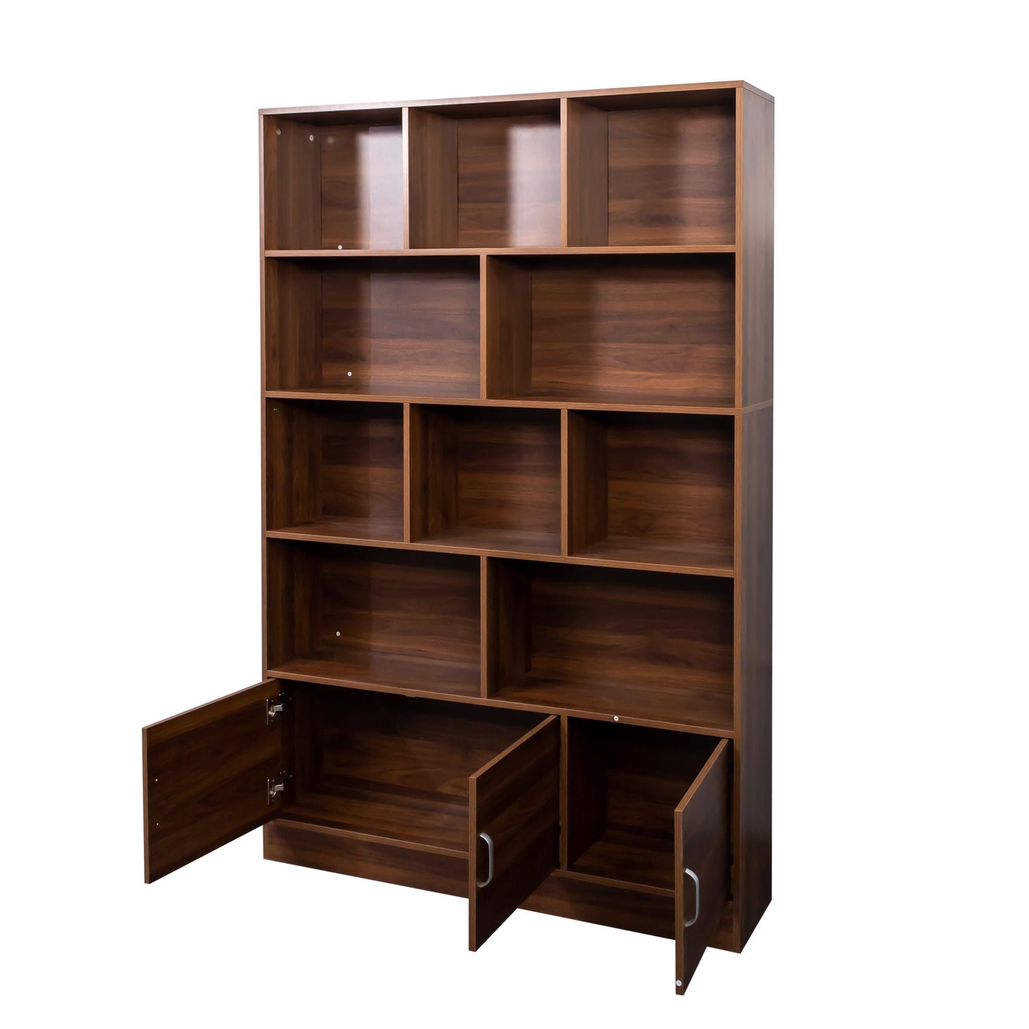 Tall Bookshelf with 10 Cubes and 2-Door Cabinet for Versatile Storage