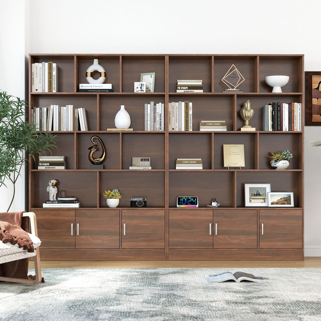 Tall Bookshelf with 10 Cubes and 2-Door Cabinet for Versatile Storage