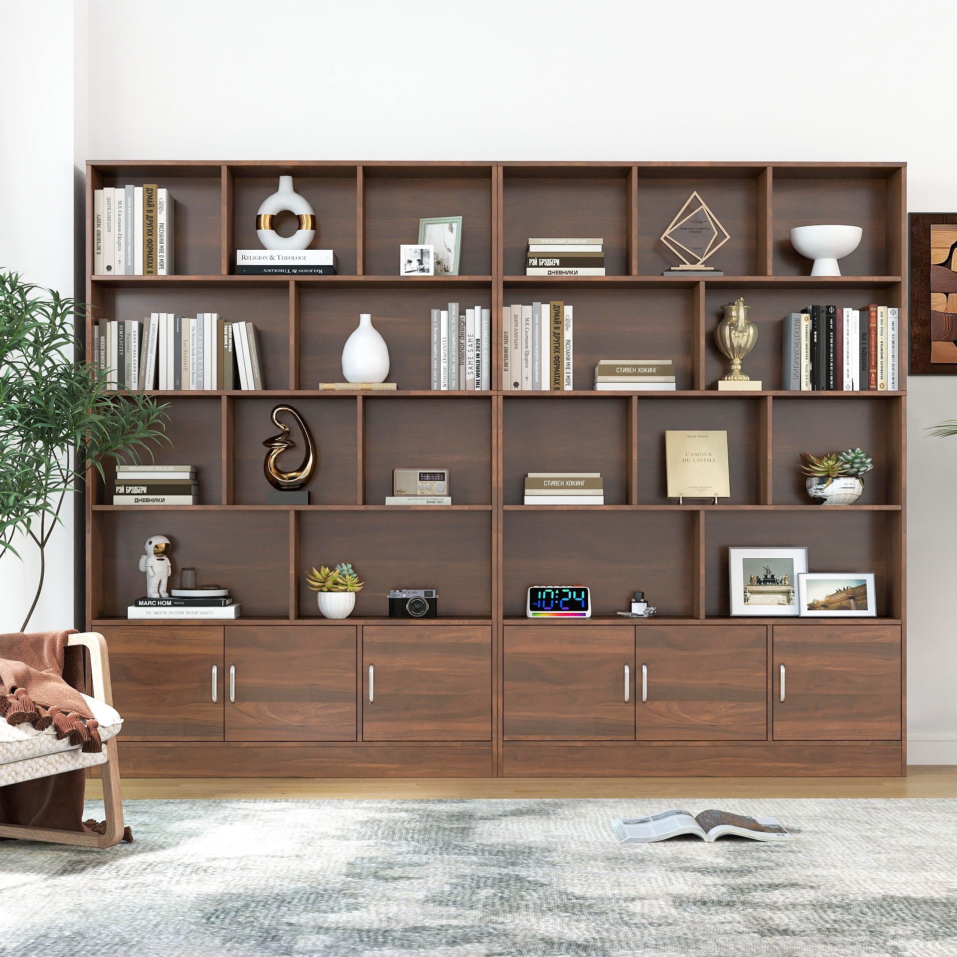 Tall Bookshelf with 10 Cubes and 2-Door Cabinet for Versatile Storage