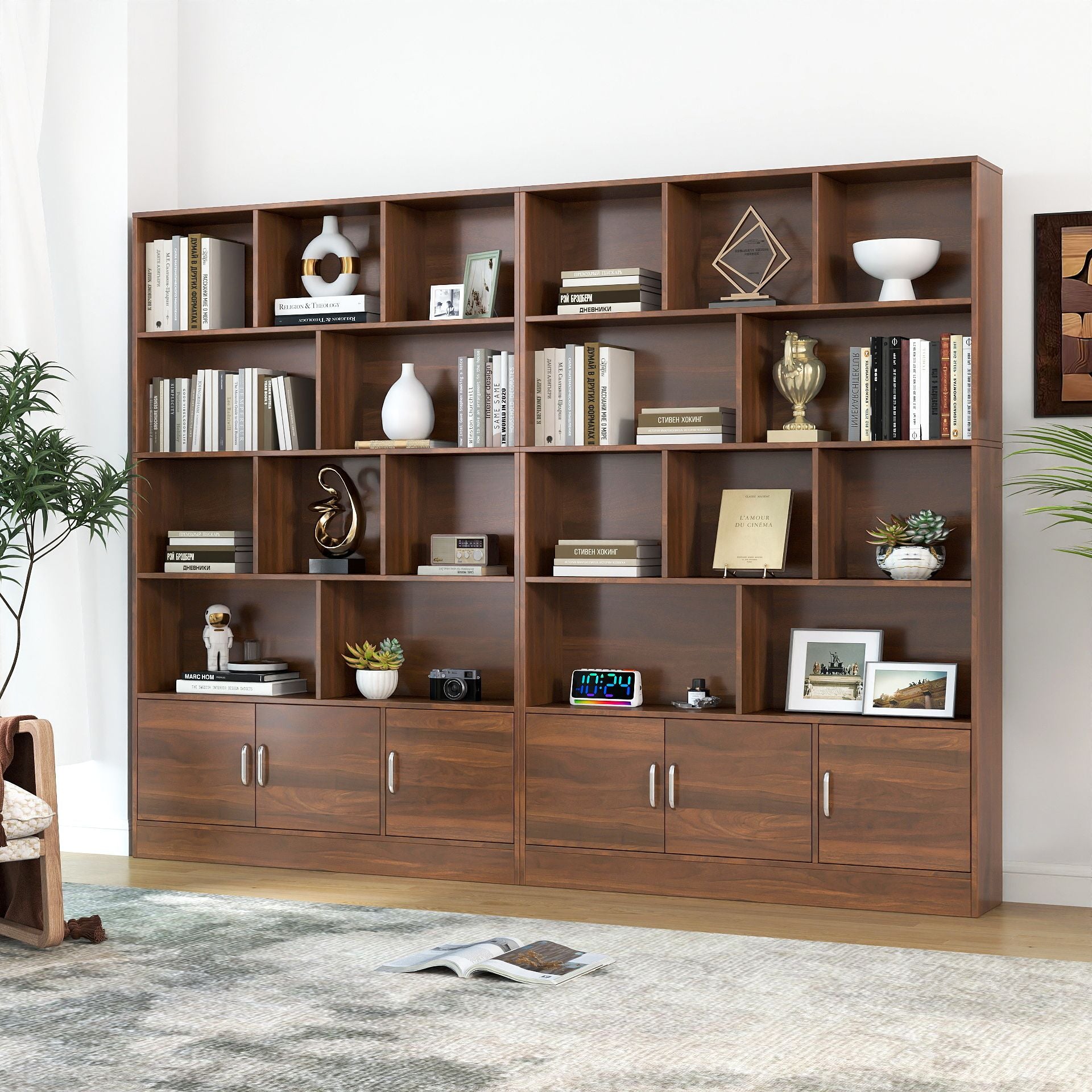 Tall Bookshelf with 10 Cubes and 2-Door Cabinet for Versatile Storage