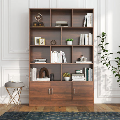 Tall Bookshelf with 10 Cubes and 2-Door Cabinet for Versatile Storage