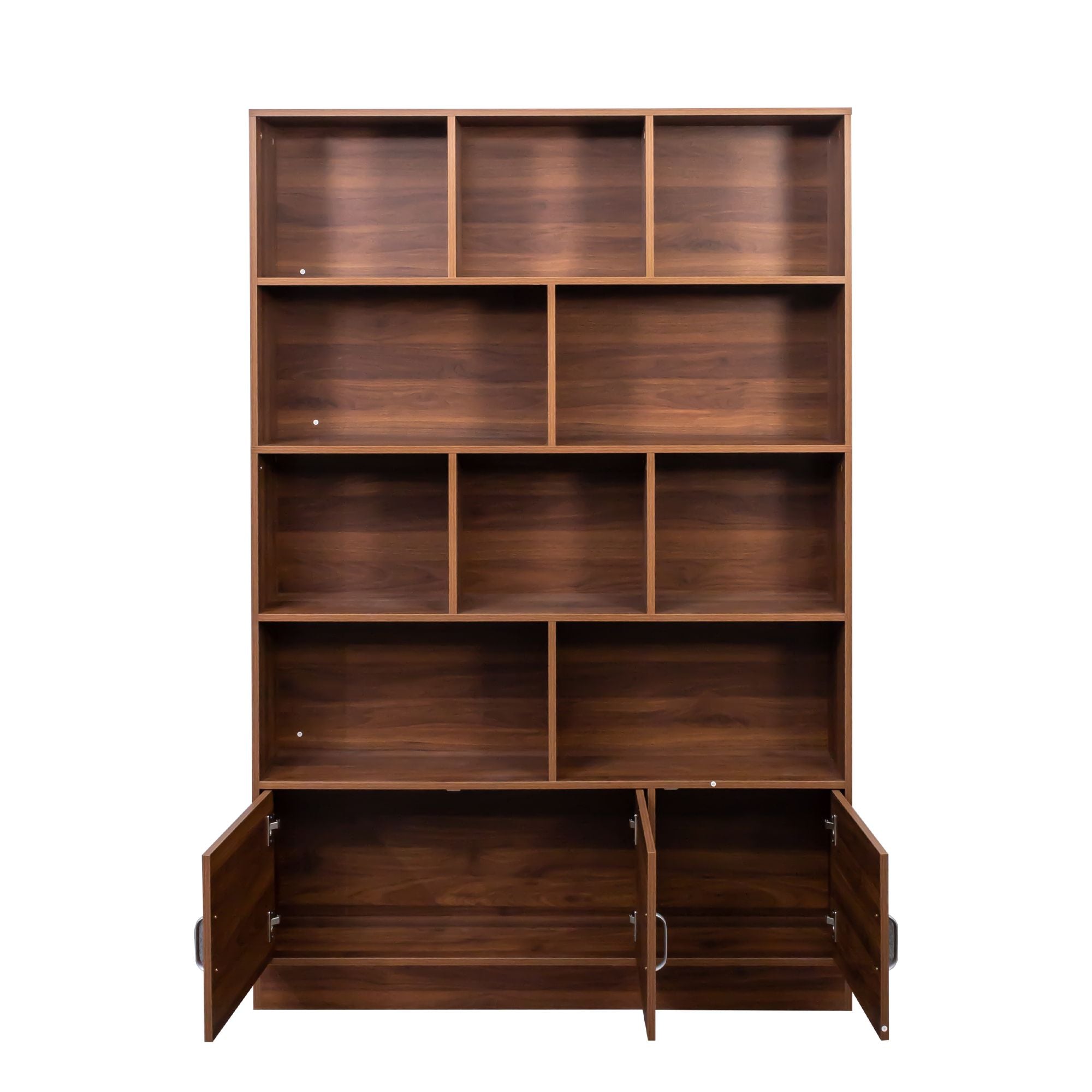 Tall Bookshelf with 10 Cubes and 2-Door Cabinet for Versatile Storage