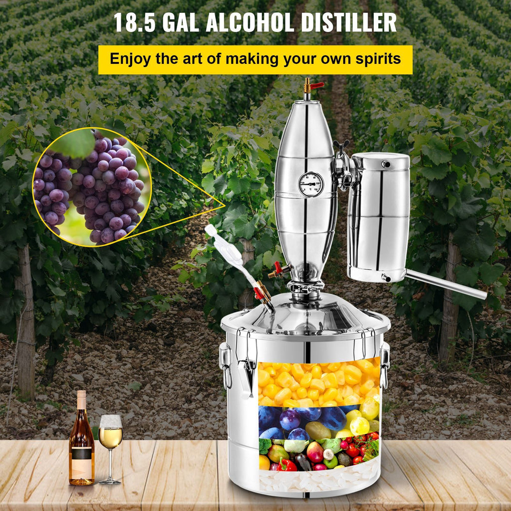 70L 18.5Gal Water Alcohol Distiller – 304 Stainless Steel Home Wine Making Kit with Thermometer