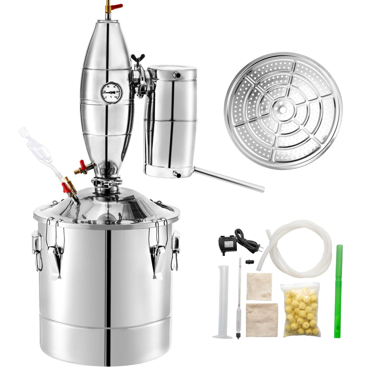 70L 18.5Gal Water Alcohol Distiller – 304 Stainless Steel Home Wine Making Kit with Thermometer