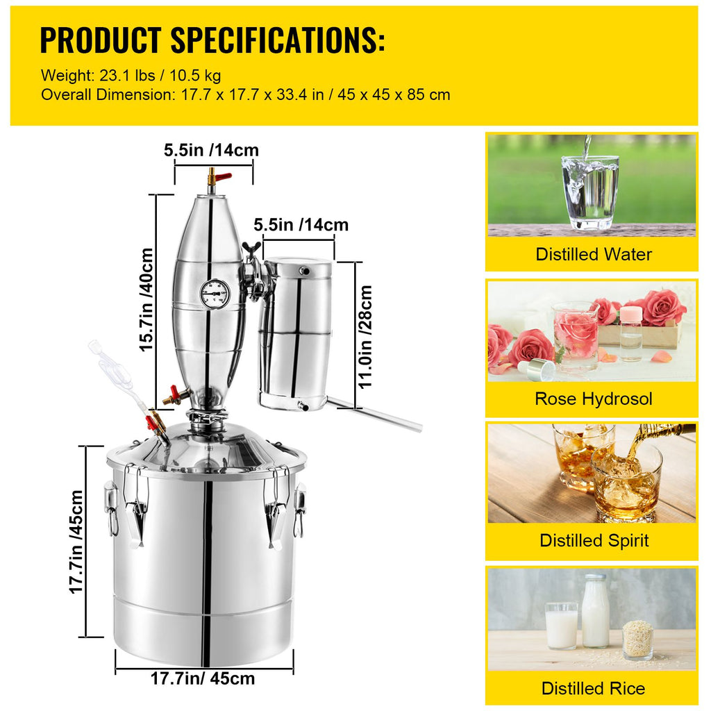 70L 18.5Gal Water Alcohol Distiller – 304 Stainless Steel Home Wine Making Kit with Thermometer