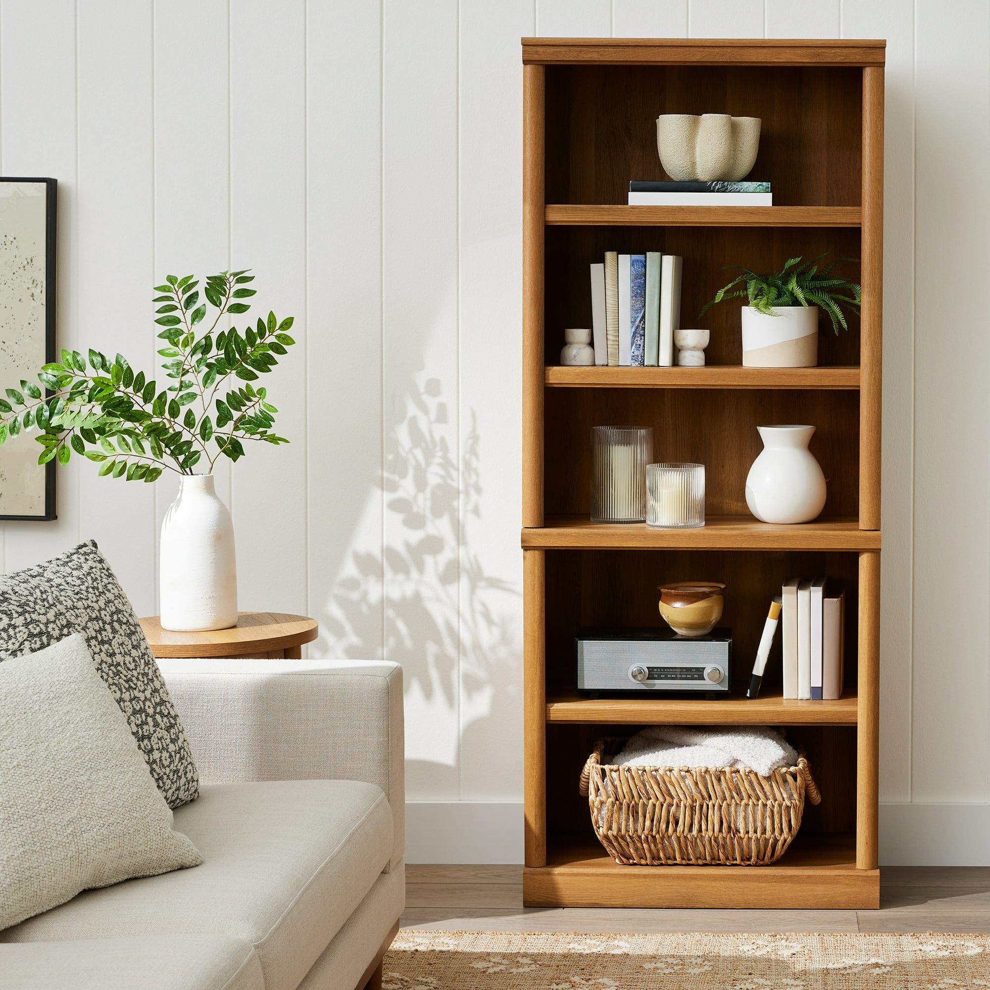71 5 Shelf Bookcase with Adjustable Shelves, Light Honey Finish
