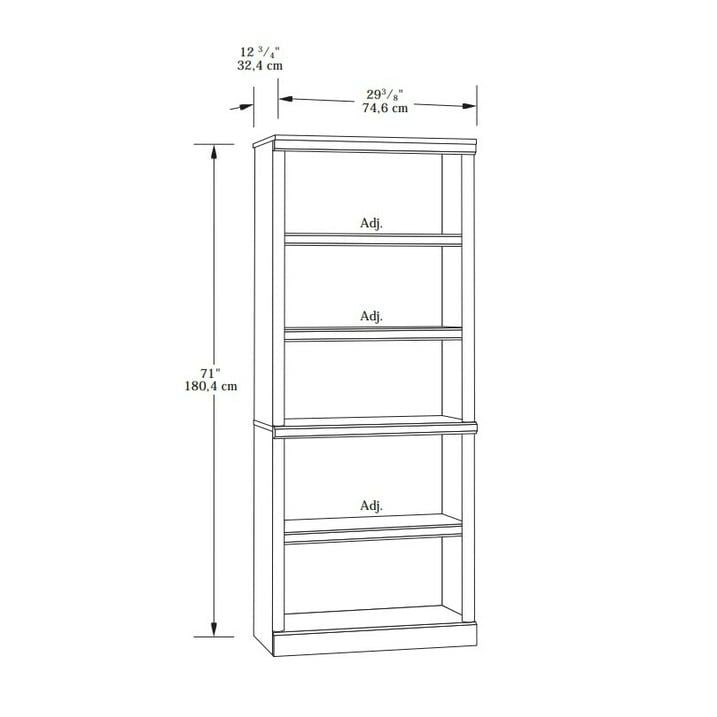 Rustic 5-Shelf Bookcase with Adjustable Shelves and Decorative Moldings