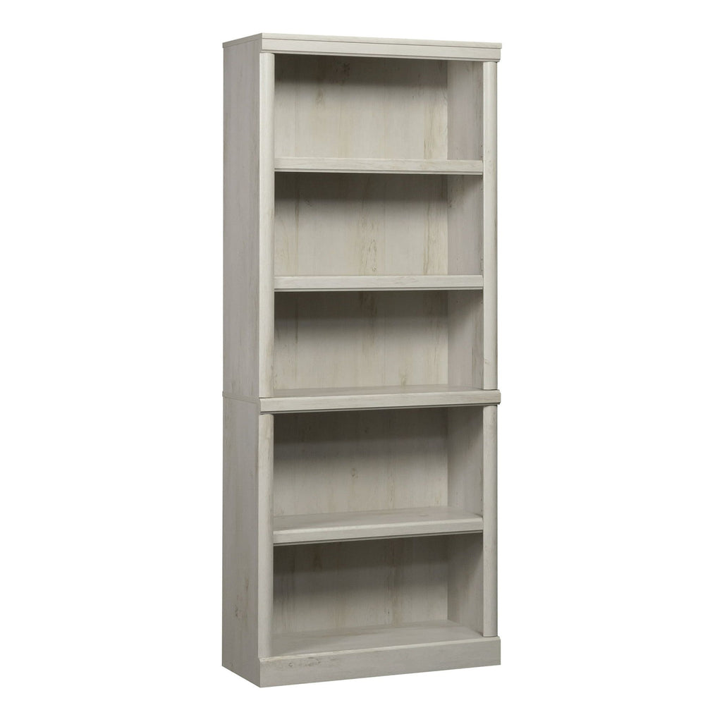 Rustic 5-Shelf Bookcase with Adjustable Shelves and Decorative Moldings