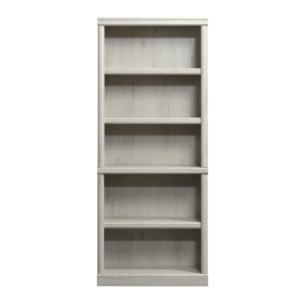 Rustic 5-Shelf Bookcase with Adjustable Shelves and Decorative Moldings