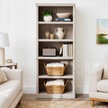 Rustic 5-Shelf Bookcase with Adjustable Shelves and Decorative Moldings