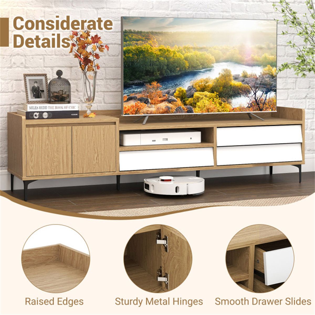 Entertainment Center with Drawers and Cable Management