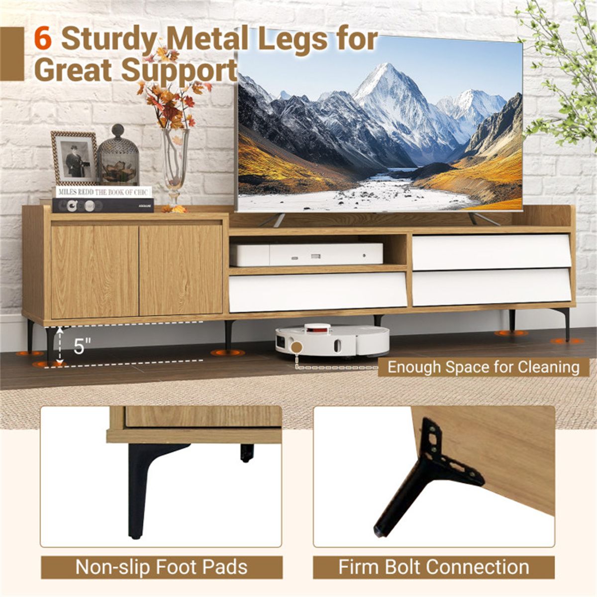 Entertainment Center with Drawers and Cable Management
