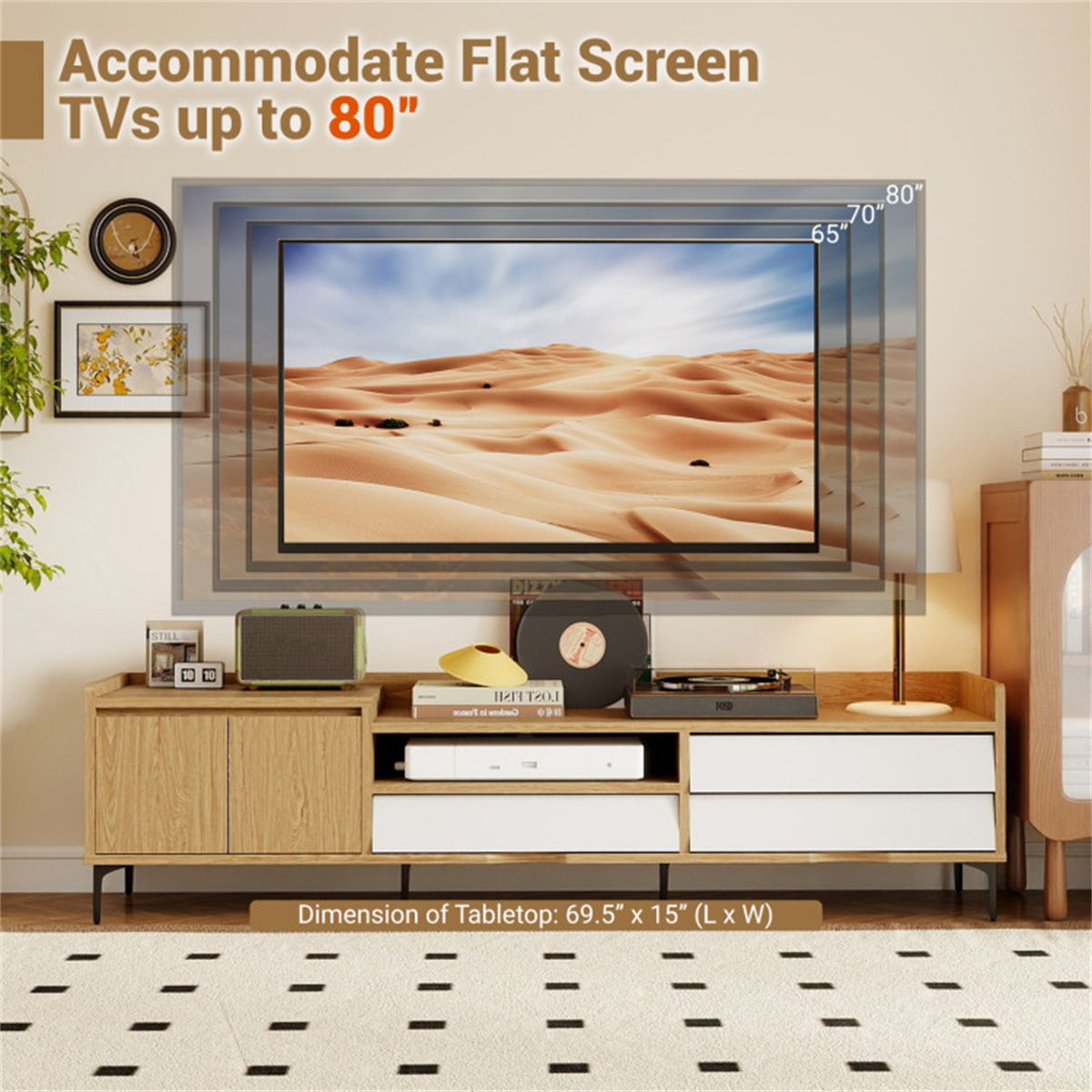 Entertainment Center with Drawers and Cable Management