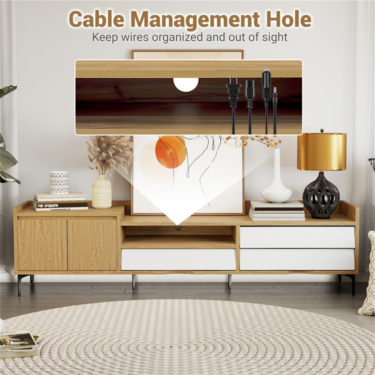 Entertainment Center with Drawers and Cable Management