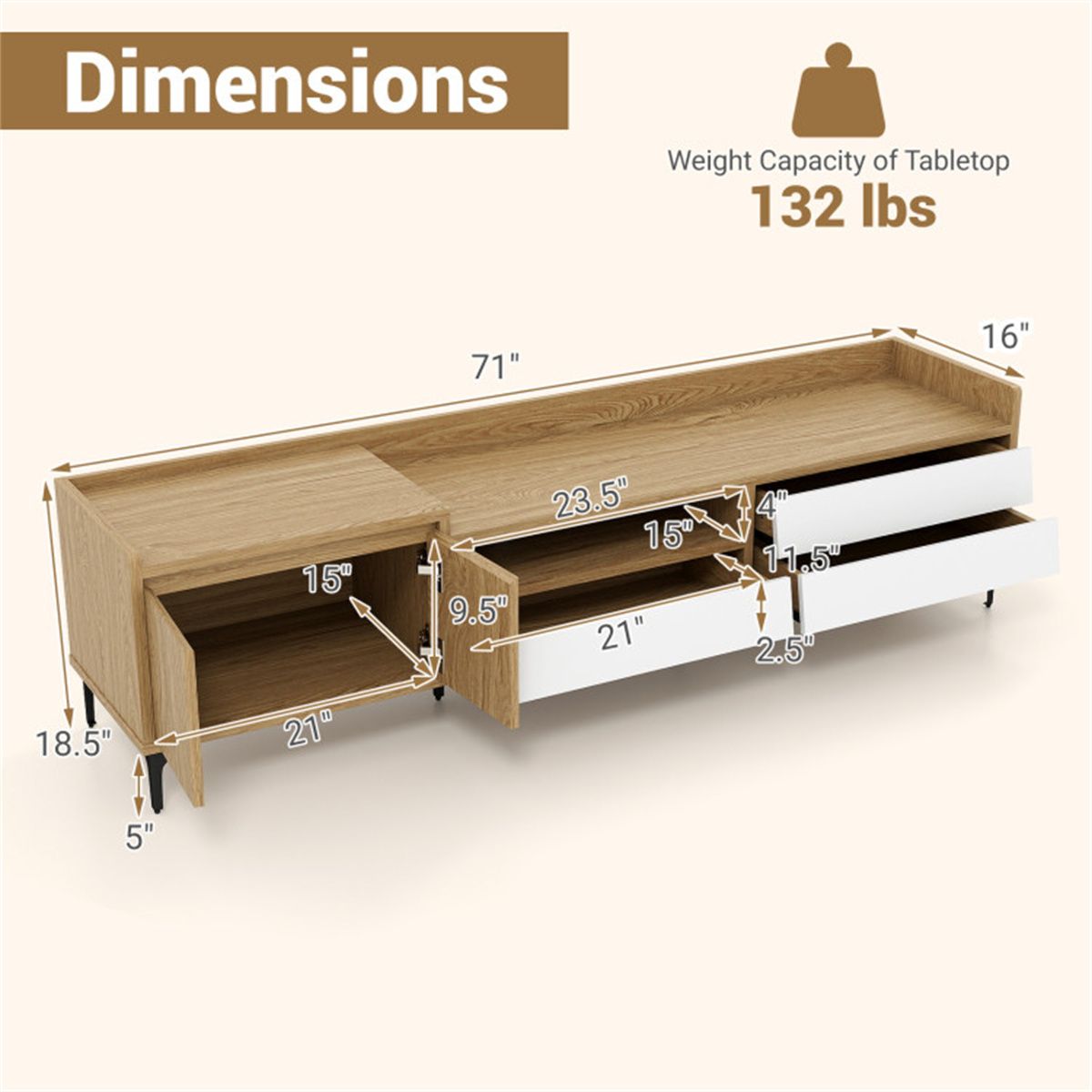 Entertainment Center with Drawers and Cable Management