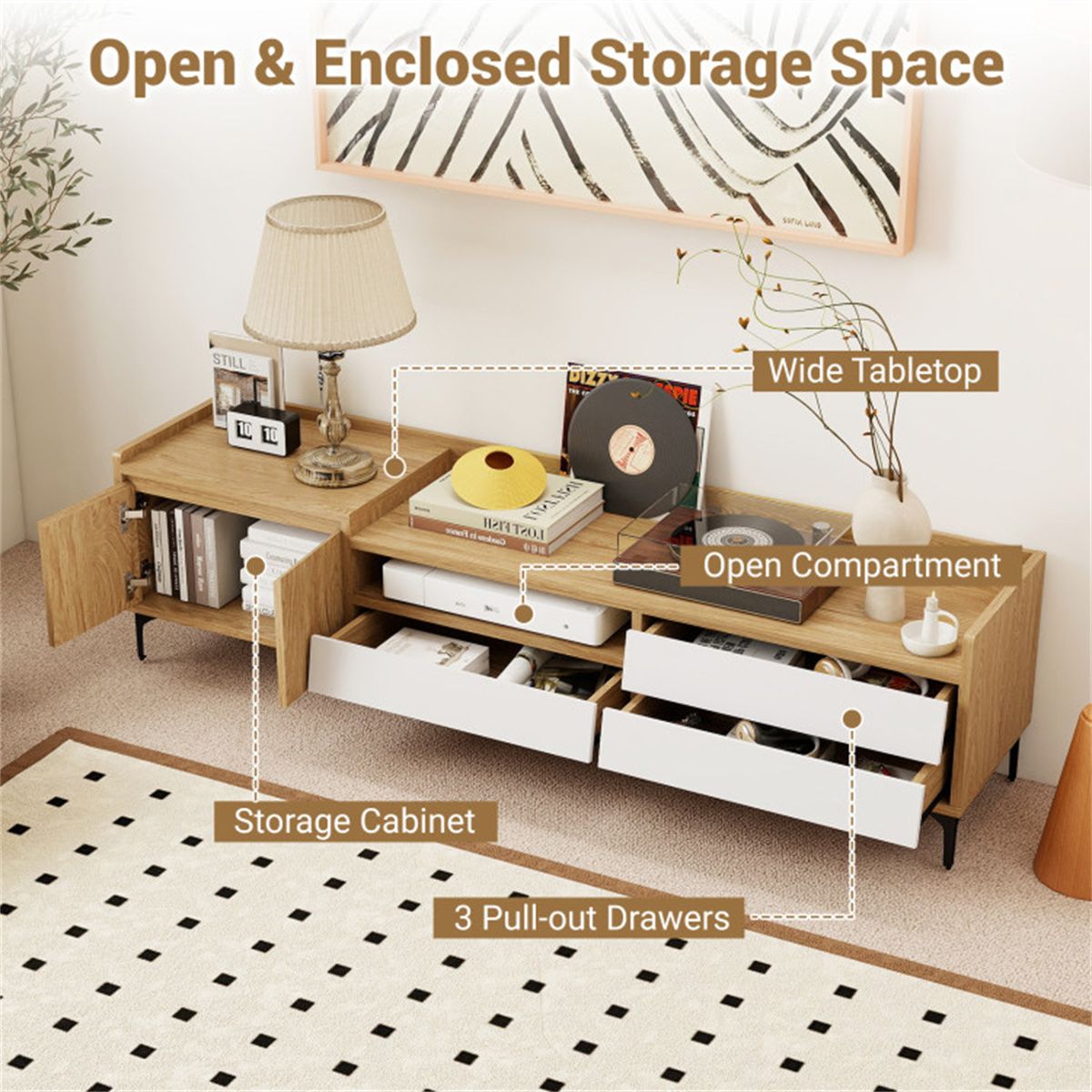 Entertainment Center with Drawers and Cable Management