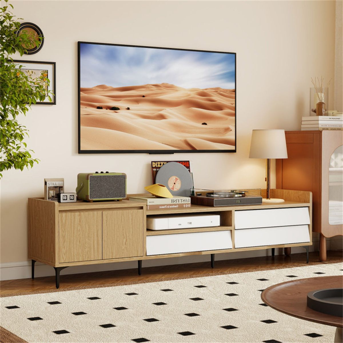 Entertainment Center with Drawers and Cable Management