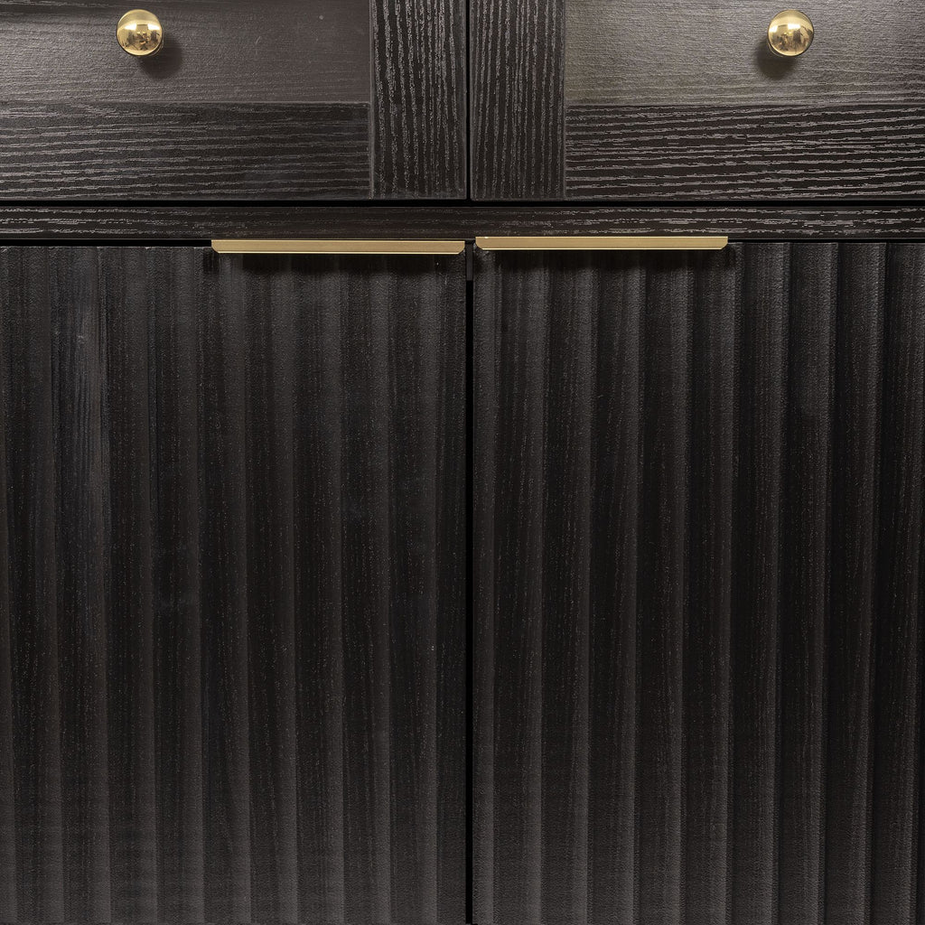 Fluted Tall Pantry Cabinet with Adjustable Shelves and Glass Doors