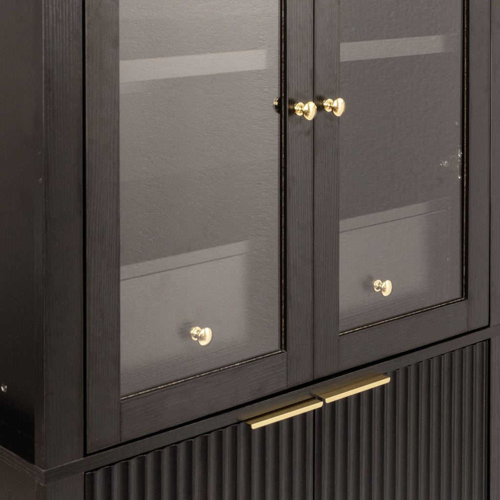Elegant Fluted Pantry Cabinet with Adjustable Shelves & Glass Door