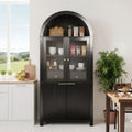 Elegant Fluted Pantry Cabinet with Adjustable Shelves & Glass Door - Black