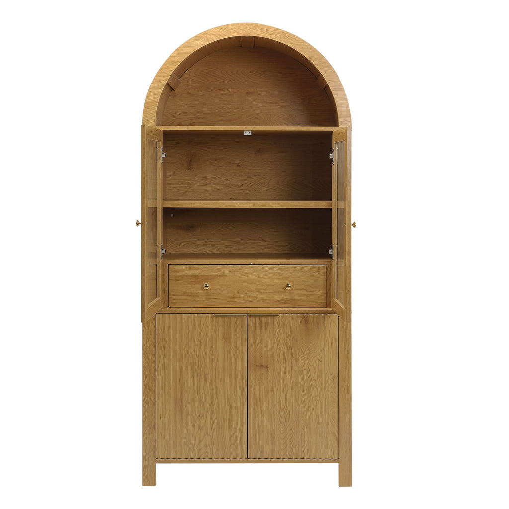 Elegant Fluted Pantry Cabinet with Adjustable Shelves & Glass Door