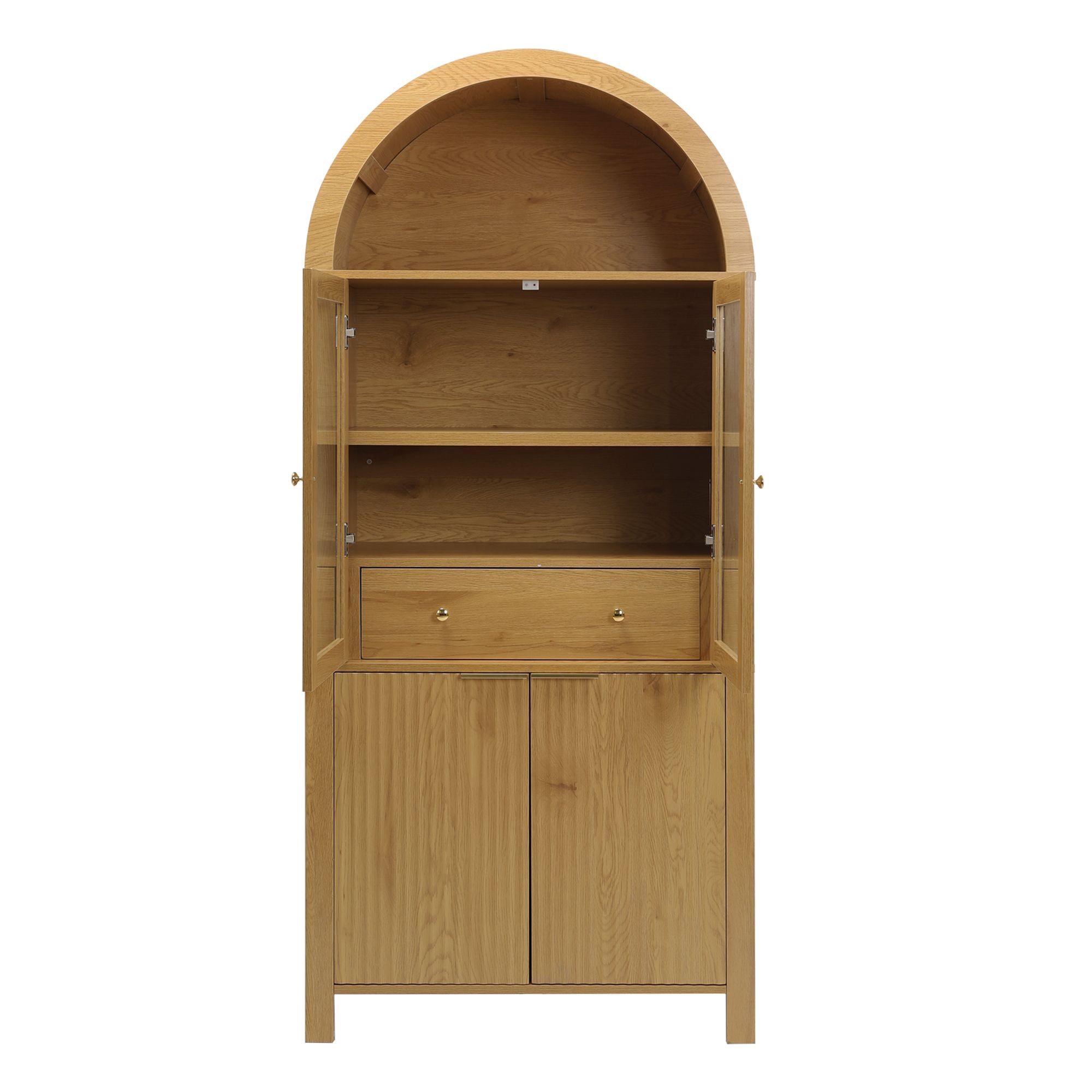 Elegant Fluted Pantry Cabinet with Adjustable Shelves & Glass Door