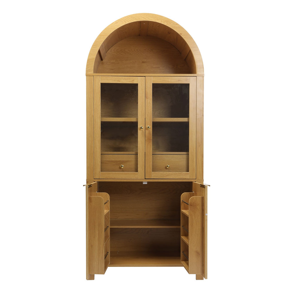 Elegant Fluted Pantry Cabinet with Adjustable Shelves & Glass Door