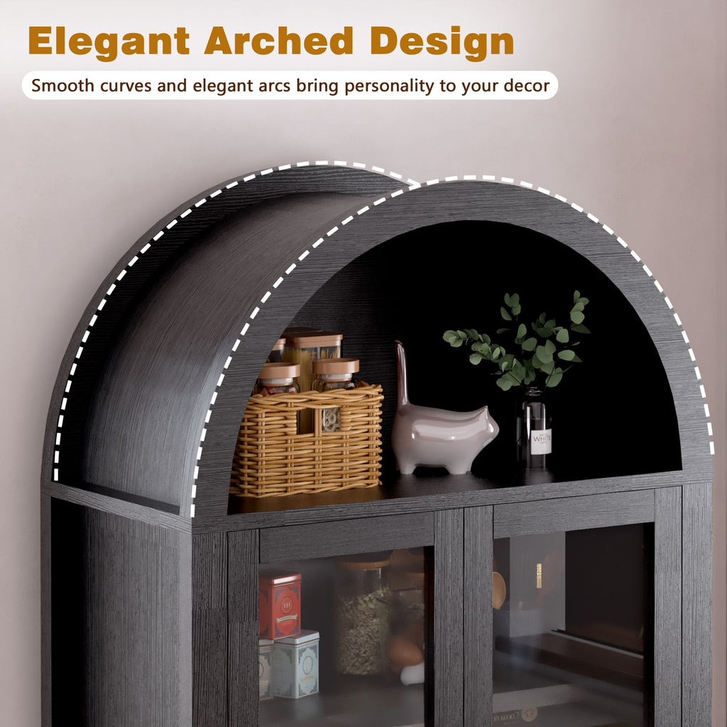Elegant Fluted Pantry Cabinet with Adjustable Shelves & Glass Door