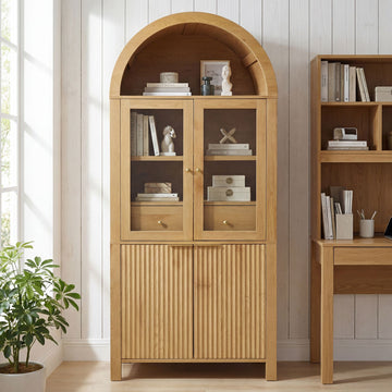 Elegant Fluted Pantry Cabinet with Adjustable Shelves & Glass Door