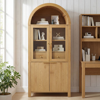 Elegant Fluted Pantry Cabinet with Adjustable Shelves & Glass Door