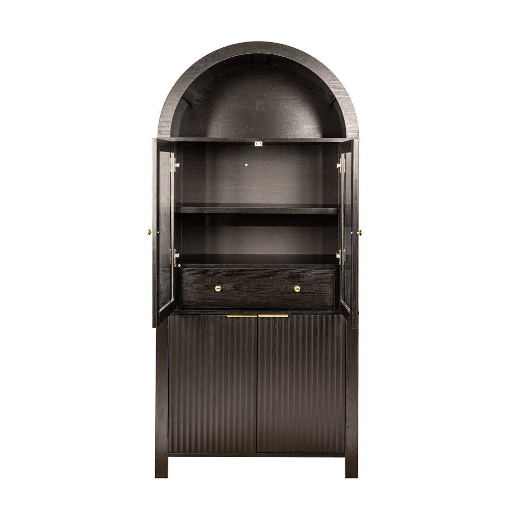 Elegant Fluted Pantry Cabinet with Adjustable Shelves & Glass Door