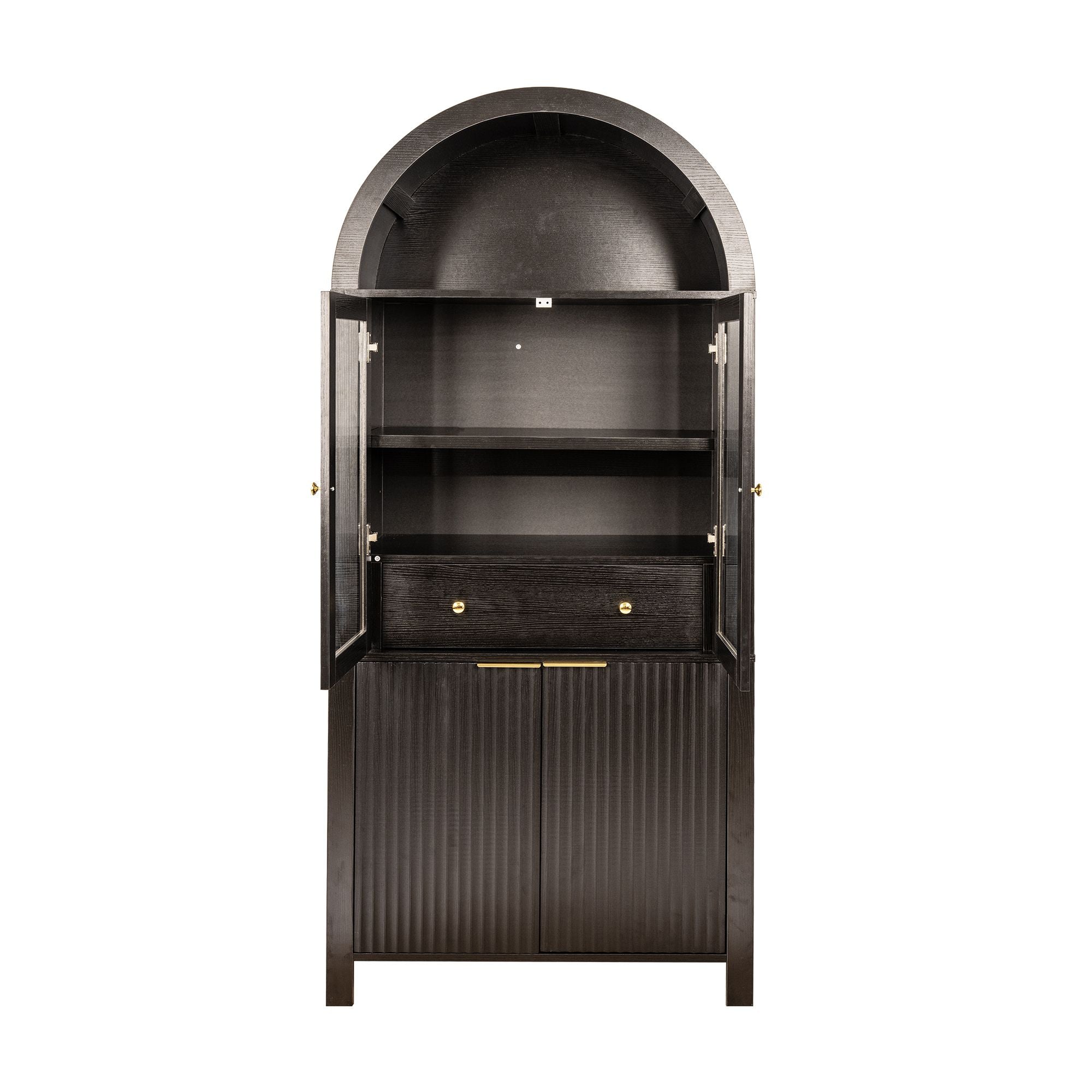 Elegant Fluted Pantry Cabinet with Adjustable Shelves & Glass Door