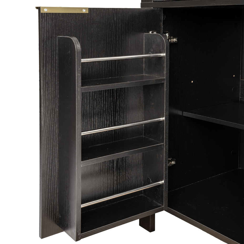Elegant Fluted Pantry Cabinet with Adjustable Shelves & Glass Door