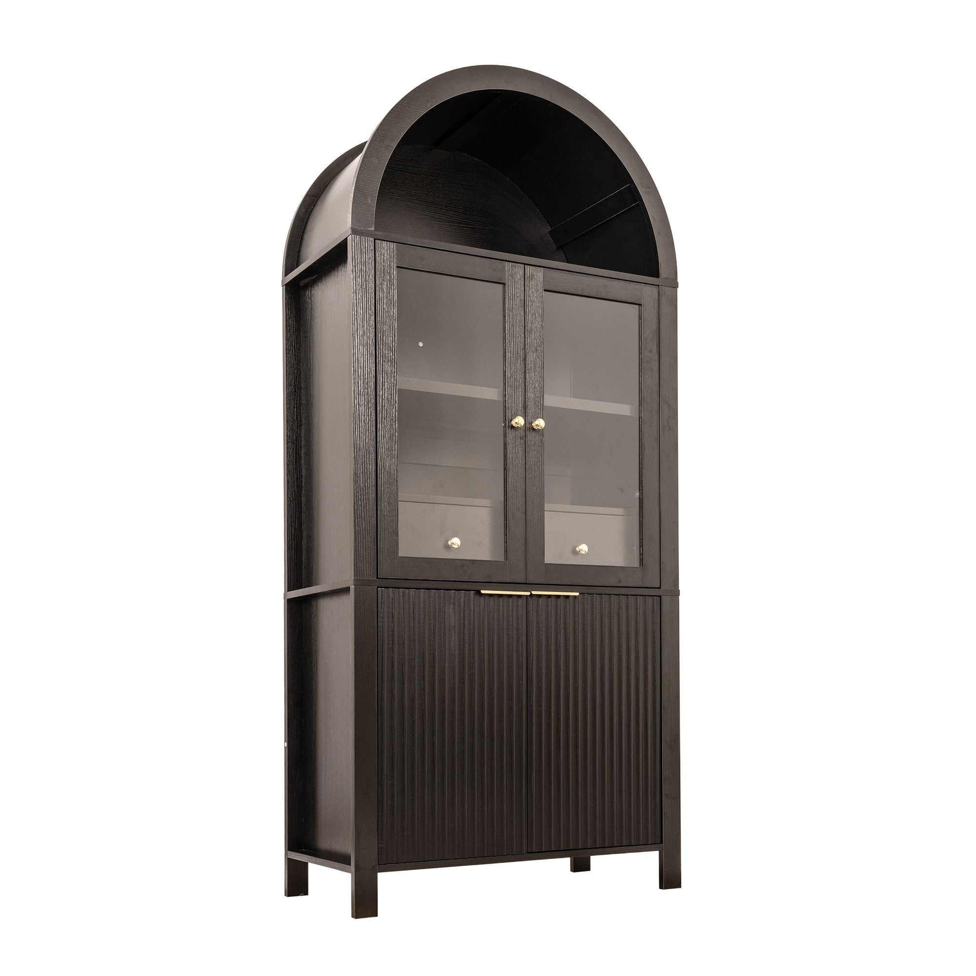 Elegant Fluted Pantry Cabinet with Adjustable Shelves & Glass Door