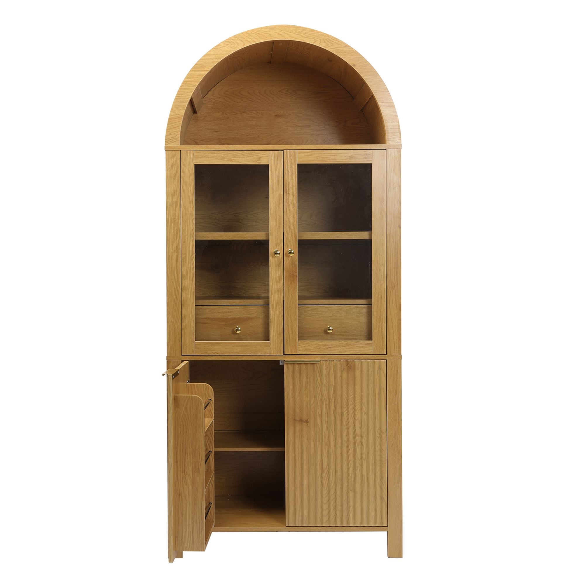 Elegant Fluted Pantry Cabinet with Adjustable Shelves & Glass Door
