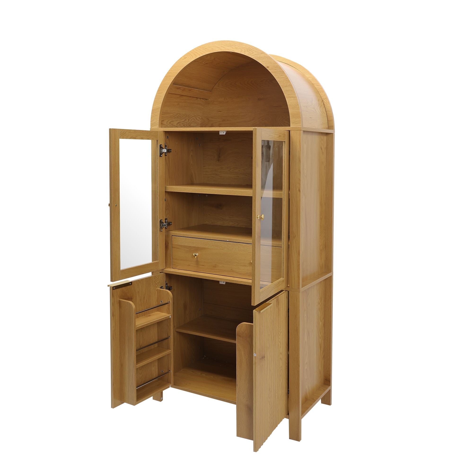 Elegant Fluted Pantry Cabinet with Adjustable Shelves & Glass Door