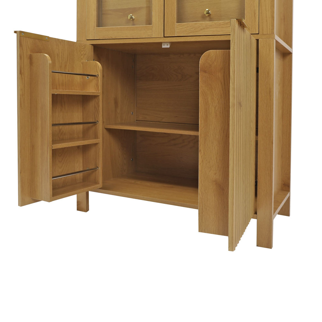 Elegant Fluted Pantry Cabinet with Adjustable Shelves & Glass Door