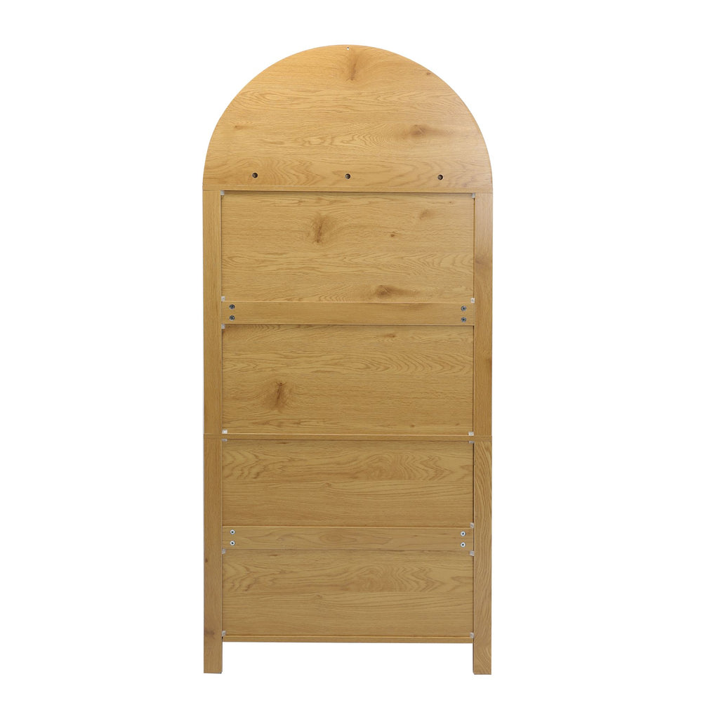 Fluted Tall Pantry Cabinet with Adjustable Shelves and Glass Doors