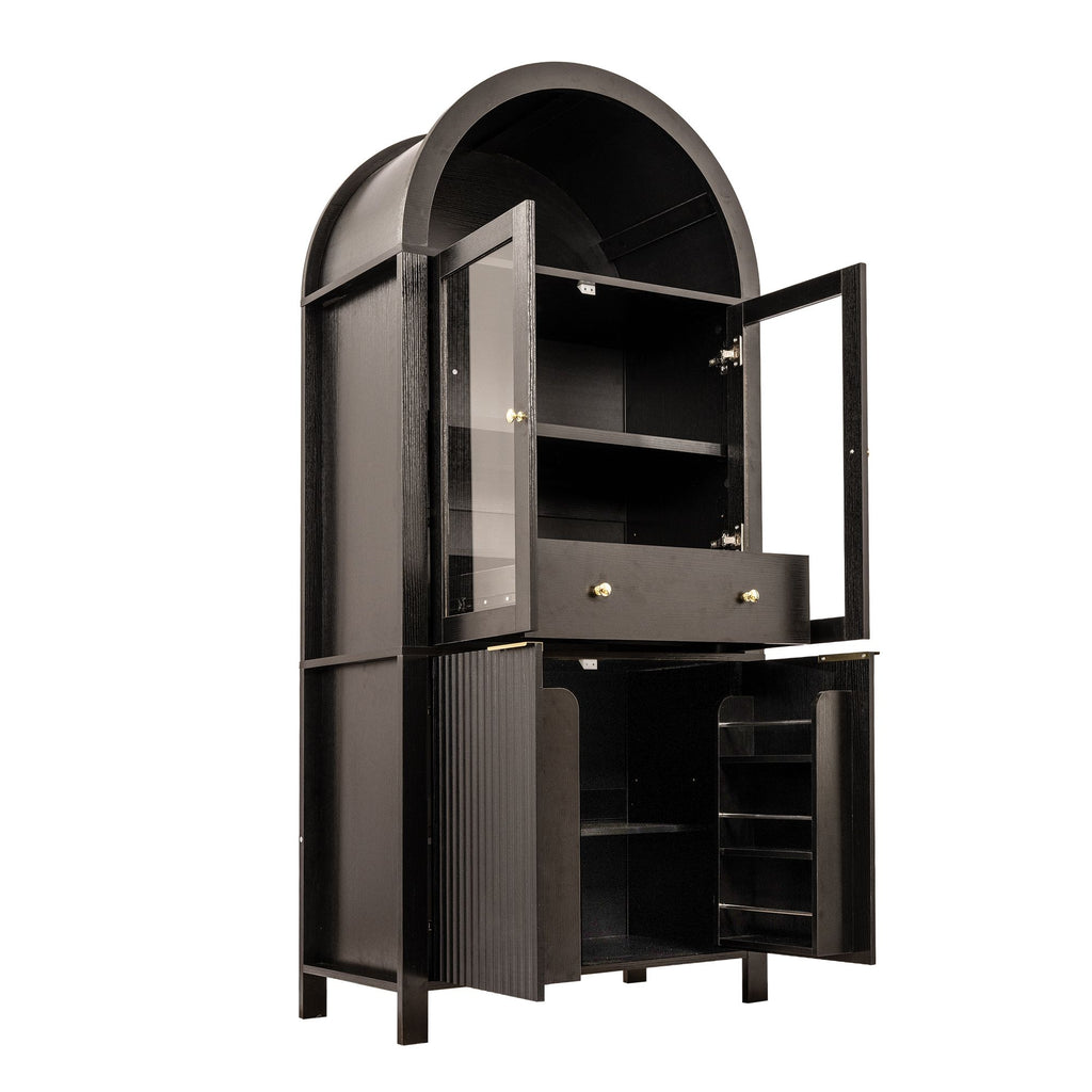 Elegant Fluted Pantry Cabinet with Adjustable Shelves & Glass Door