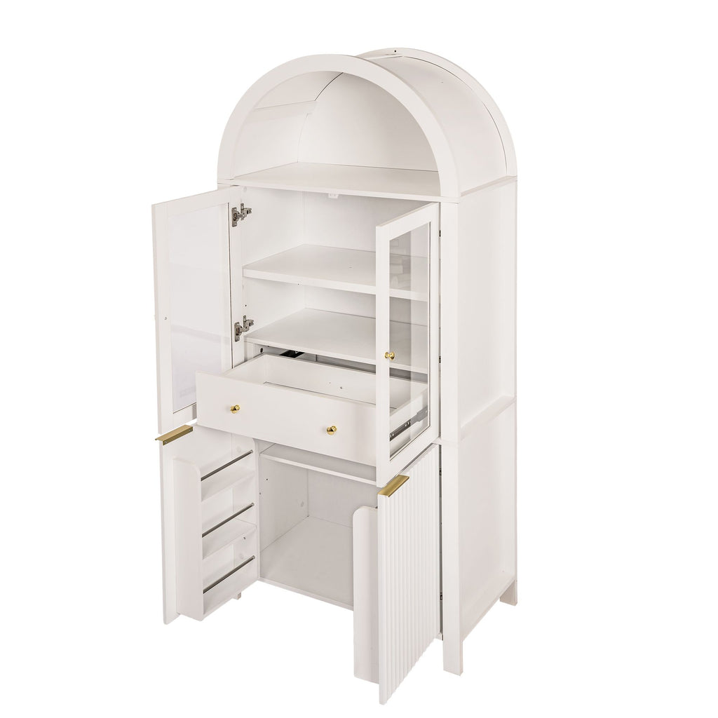 Elegant Fluted Pantry Cabinet with Adjustable Shelves & Glass Door