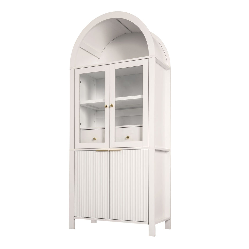 Elegant Fluted Pantry Cabinet with Adjustable Shelves & Glass Door