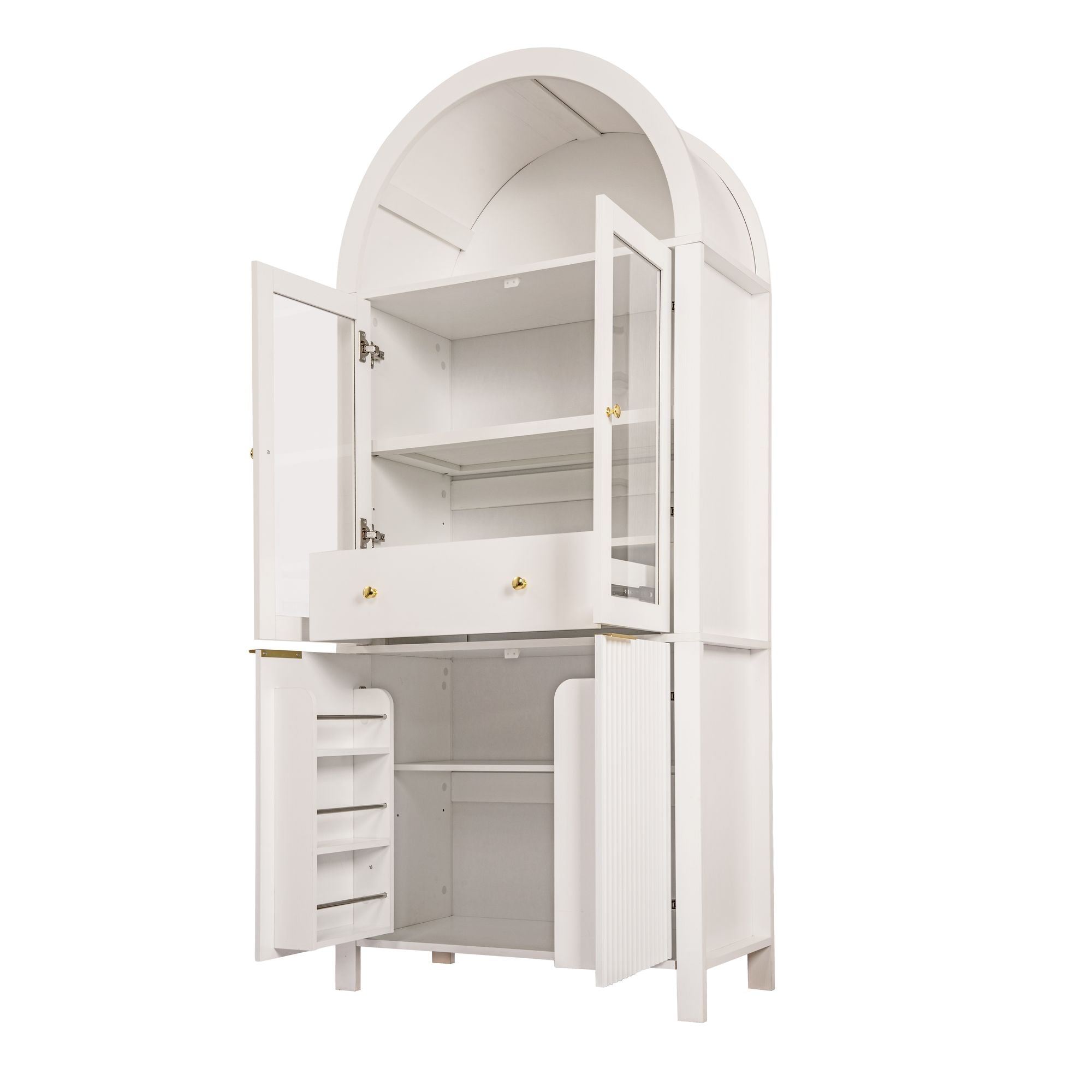 Elegant Fluted Pantry Cabinet with Adjustable Shelves & Glass Door