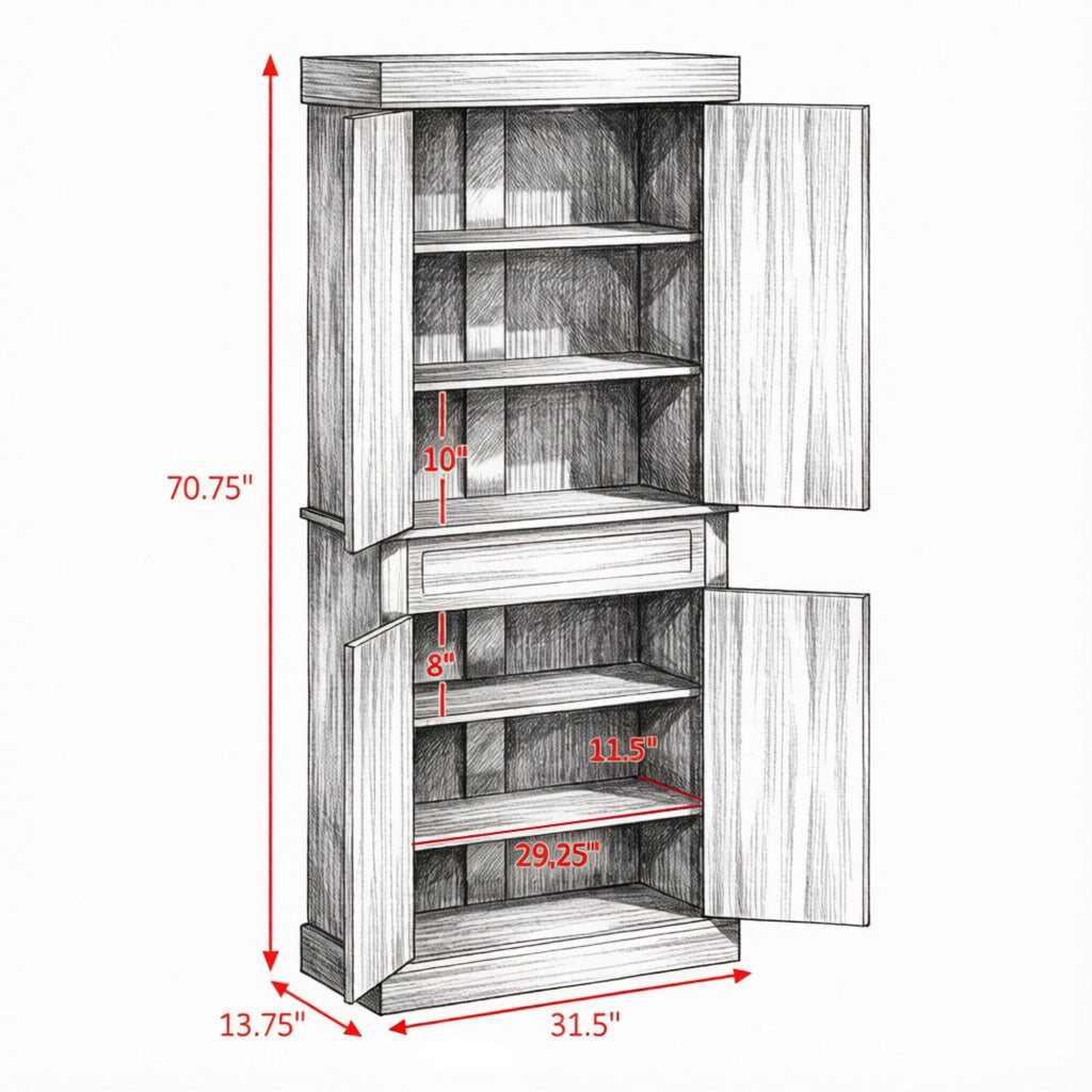 Freestanding Kitchen Pantry Cabinet with 4 Doors 2 Large Storage Cabinets And an