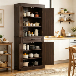 Freestanding Kitchen Pantry Cabinet with 4 Doors 2 Large Storage Cabinets And an