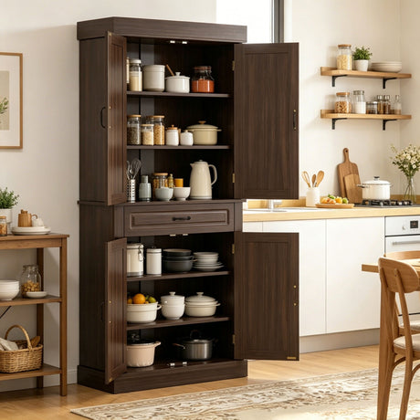 Freestanding Kitchen Pantry Cabinet with 4 Doors 2 Large Storage Cabinets And an