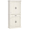 Distressed White Freestanding Pantry with Drawer and Cabinets