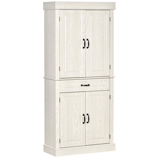 Distressed White Freestanding Pantry with Drawer and Cabinets