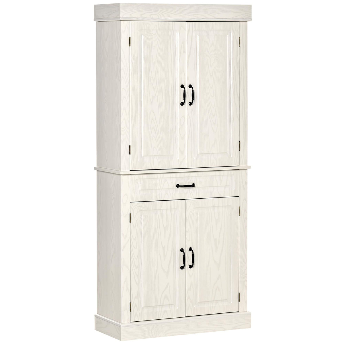 Distressed White Freestanding Pantry with Drawer and Cabinets
